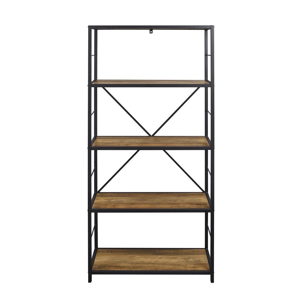 63" Rustic Industrial Bookcase - Rustic Oak