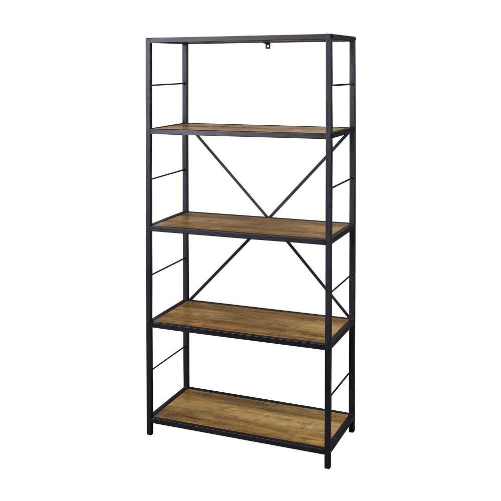 63" Rustic Industrial Bookcase - Rustic Oak