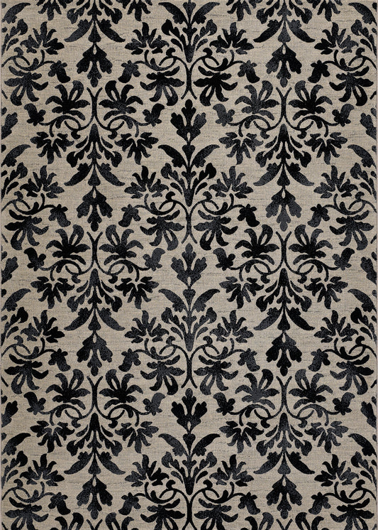 Couristan Everest Retro Damask Grey-Black Rug 3'11" x 5'3"