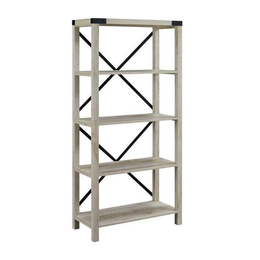 64" Farmhouse Metal X Bookshelf - Gray Wash