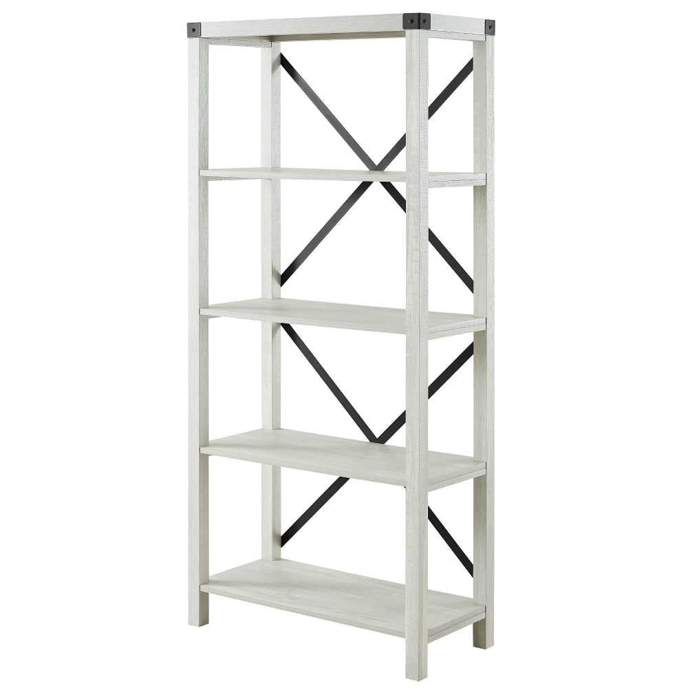 64" Farmhouse Metal X Bookshelf - Stone Gray