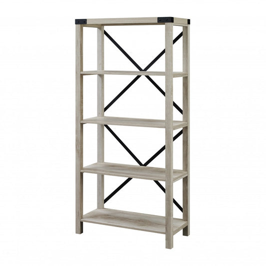 64" Farmhouse Metal X Bookshelf - White Oak