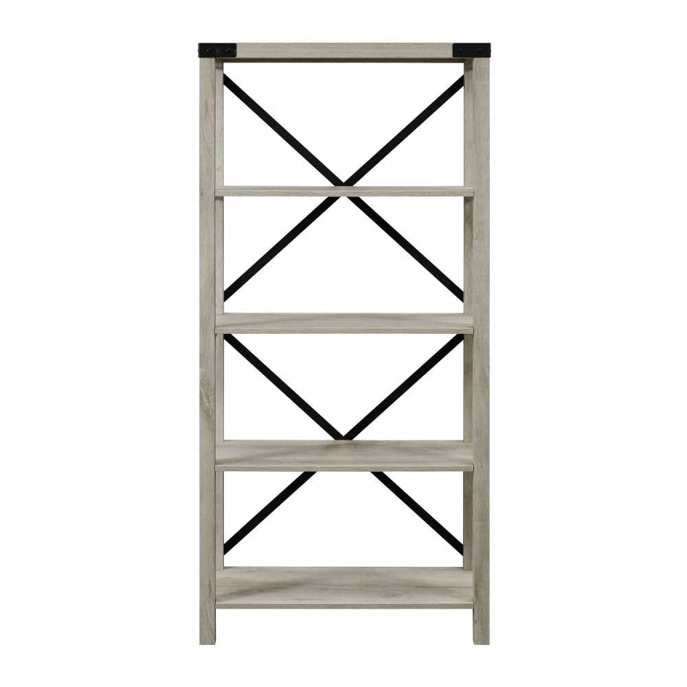 64" Farmhouse Metal X Bookshelf - White Oak