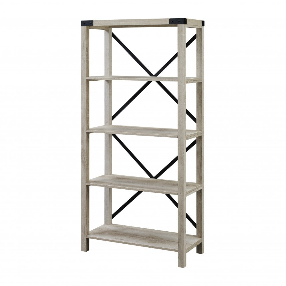 64" Farmhouse Metal X Bookshelf - White Oak
