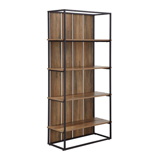 64" Farmhouse Plank Back Bookshelf - Rustic Oak/Black