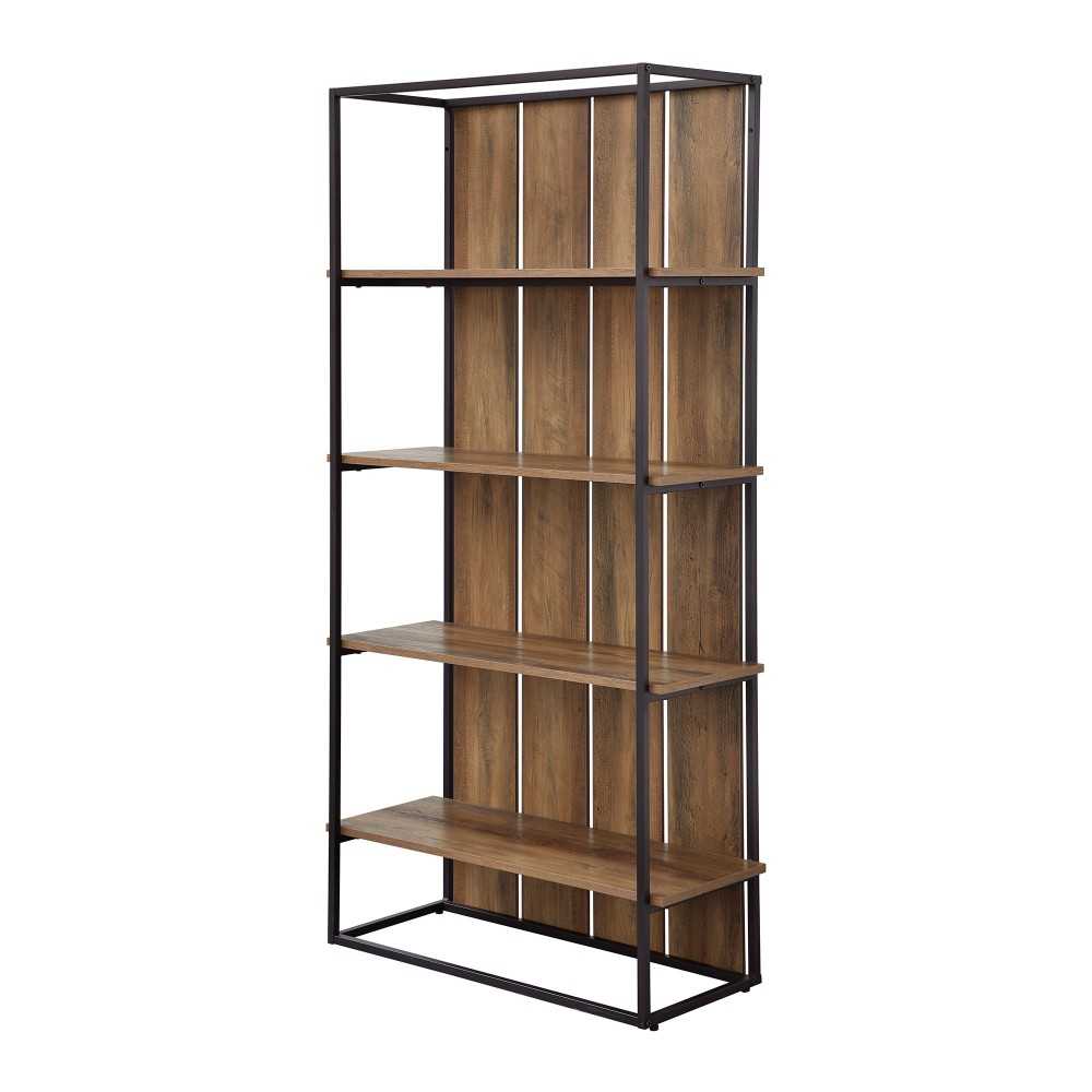 64" Farmhouse Plank Back Bookshelf - Rustic Oak/Black