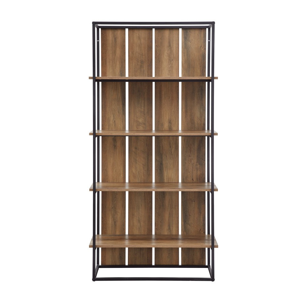 64" Farmhouse Plank Back Bookshelf - Rustic Oak/Black