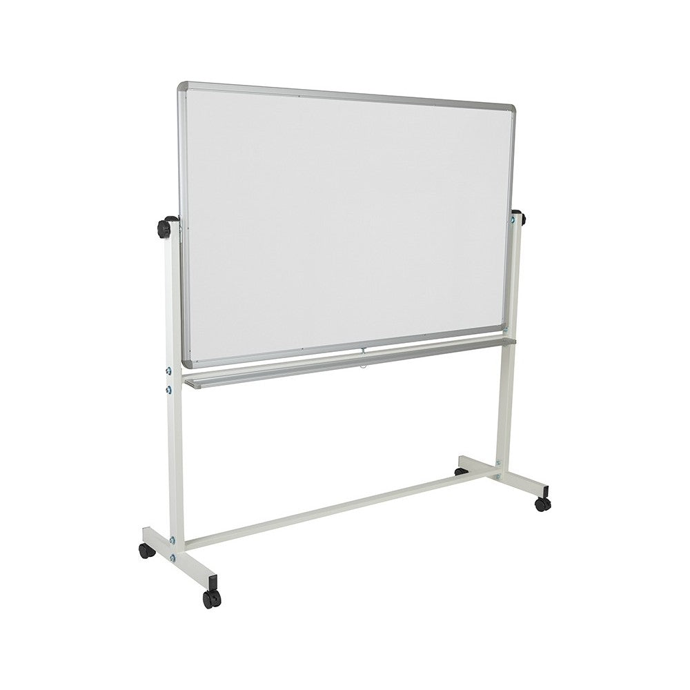 64.25"W x 64.75"H Double-Sided Mobile White Board with Pen Tray