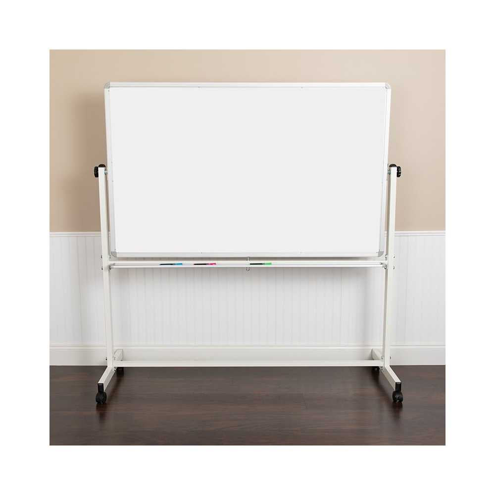 64.25"W x 64.75"H Double-Sided Mobile White Board with Pen Tray