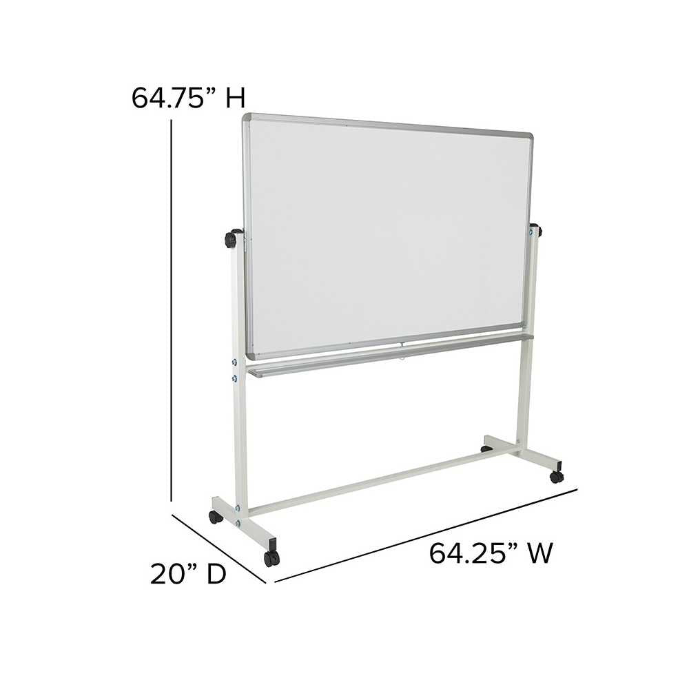 64.25"W x 64.75"H Double-Sided Mobile White Board with Pen Tray