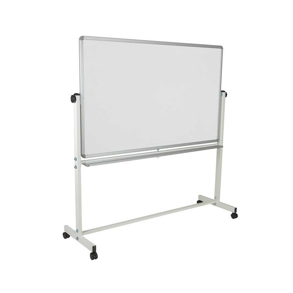 64.25"W x 64.75"H Reversible Mobile Cork Bulletin Board and White Board with Pen Tray