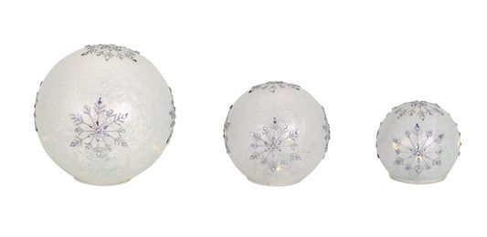 Led Snowflake Globes W/6 Hour Timer (Set Of 3) 4"-8"D Glass