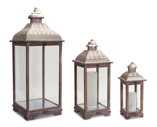 Lantern (Set Of 3) 19.75"-39"H Metal/Wood