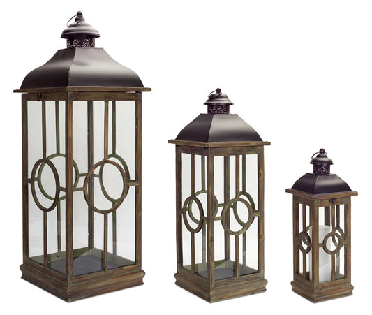 Lantern (Set Of 3) 22"-42"H Metal/Wood