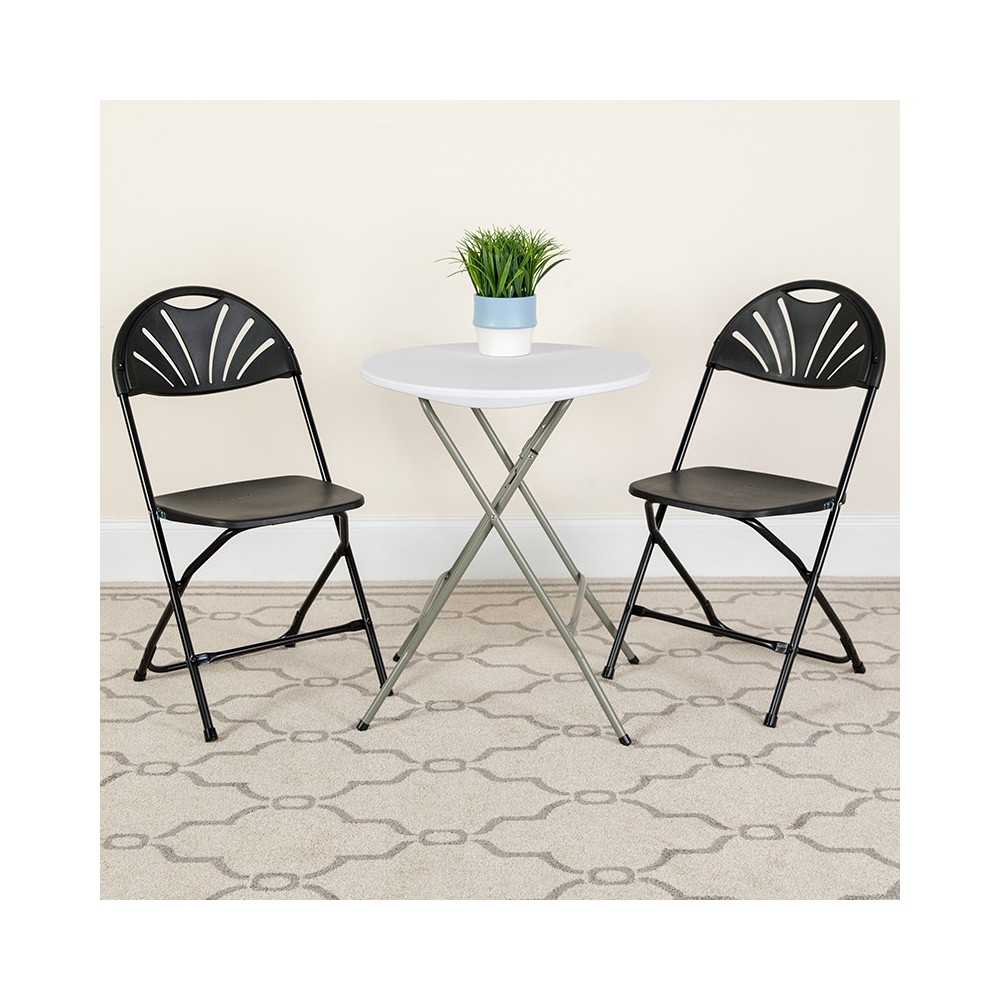 650 lb. Capacity Black Plastic Fan Back Folding Chair