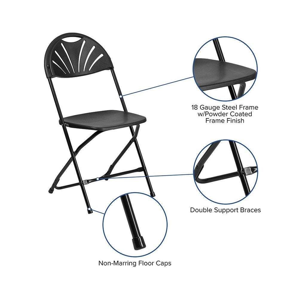 650 lb. Capacity Black Plastic Fan Back Folding Chair