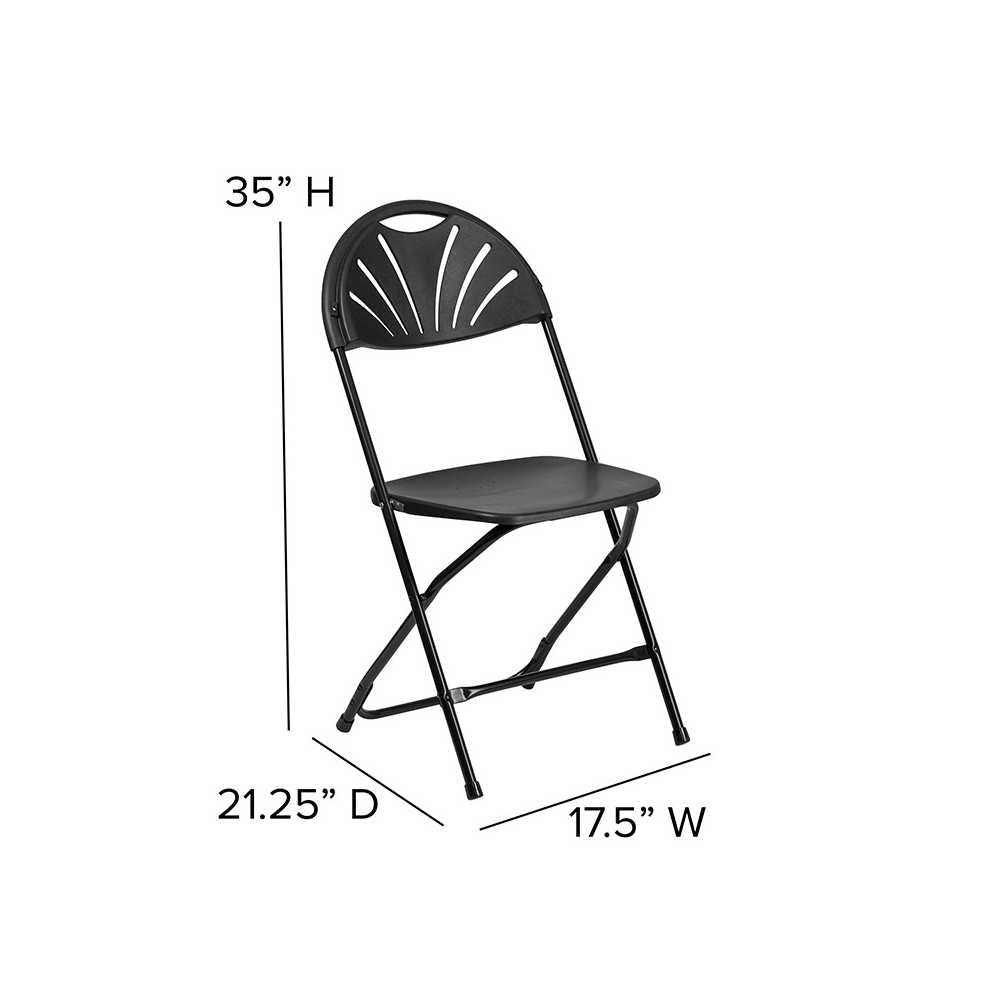 650 lb. Capacity Black Plastic Fan Back Folding Chair