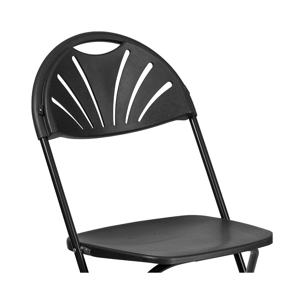 650 lb. Capacity Black Plastic Fan Back Folding Chair