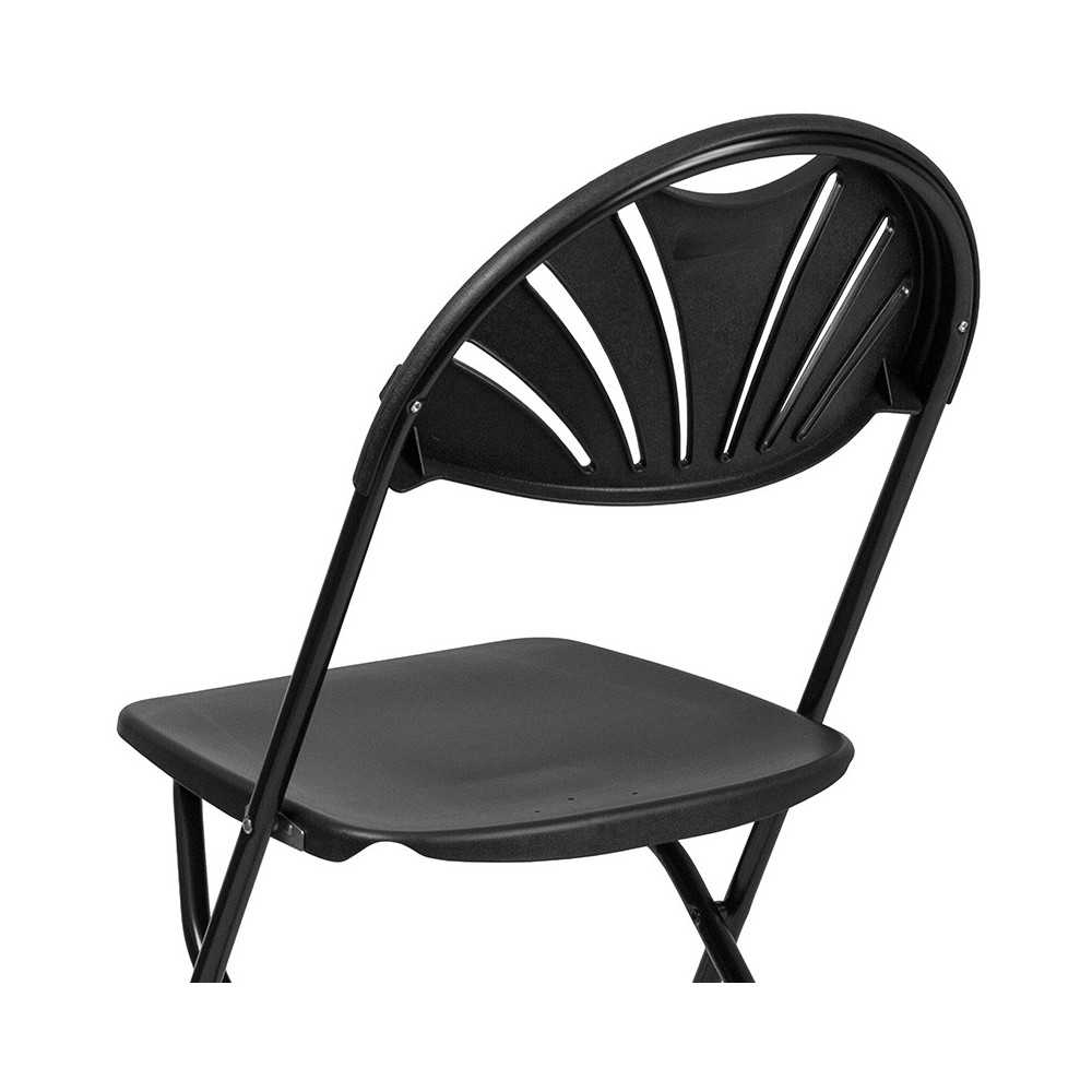 650 lb. Capacity Black Plastic Fan Back Folding Chair