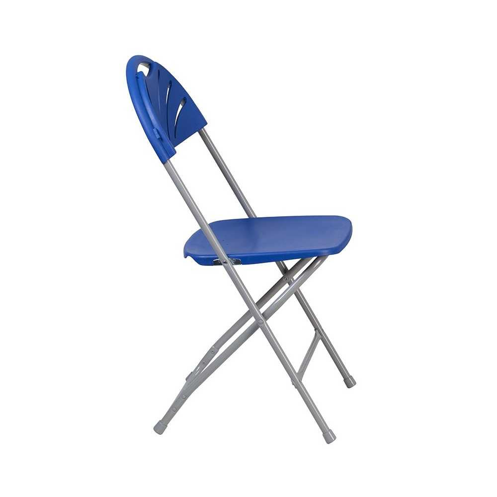 650 lb. Capacity Blue Plastic Fan Back Folding Chair