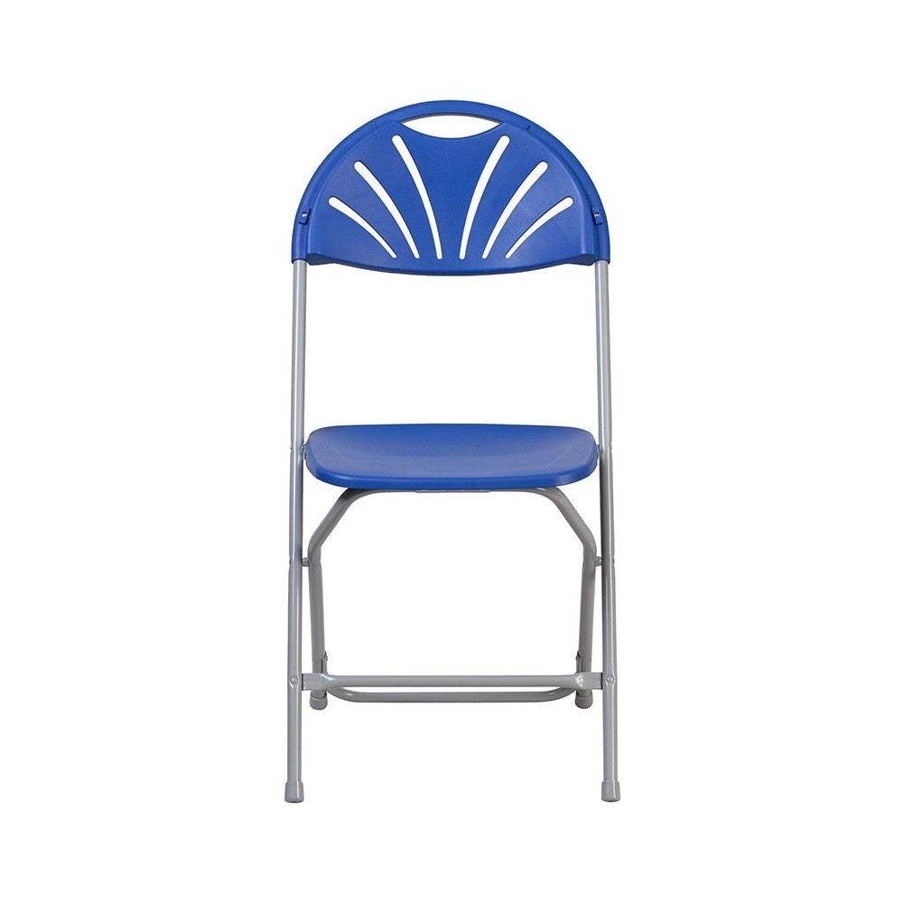 650 lb. Capacity Blue Plastic Fan Back Folding Chair