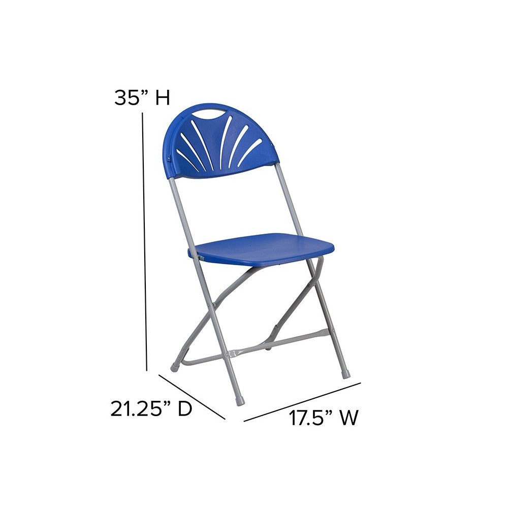 650 lb. Capacity Blue Plastic Fan Back Folding Chair