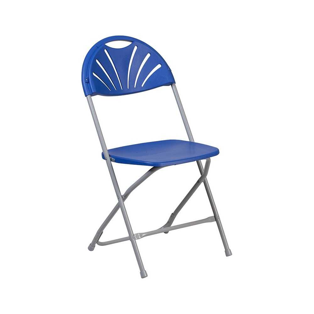 650 lb. Capacity Blue Plastic Fan Back Folding Chair