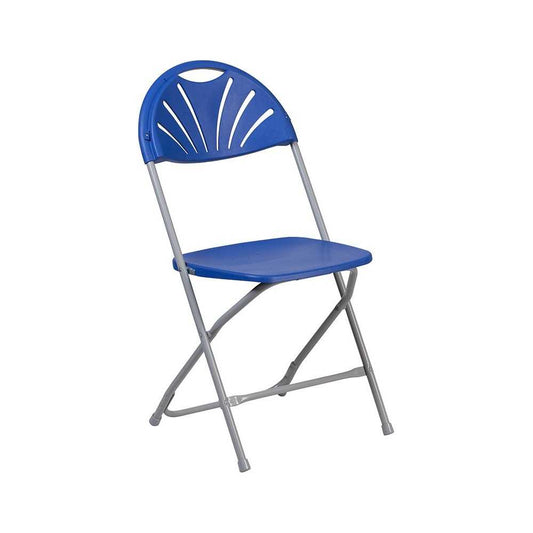 650 lb. Capacity Blue Plastic Fan Back Folding Chair