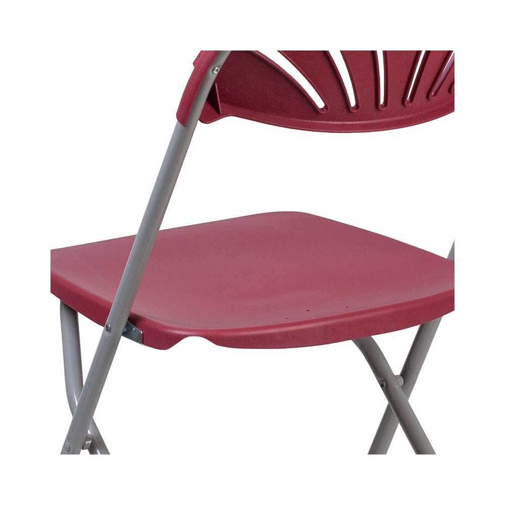 650 lb. Capacity Burgundy Plastic Fan Back Folding Chair