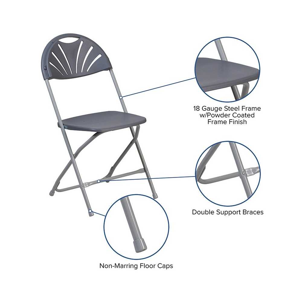 650 lb. Capacity Charcoal Plastic Fan Back Folding Chair