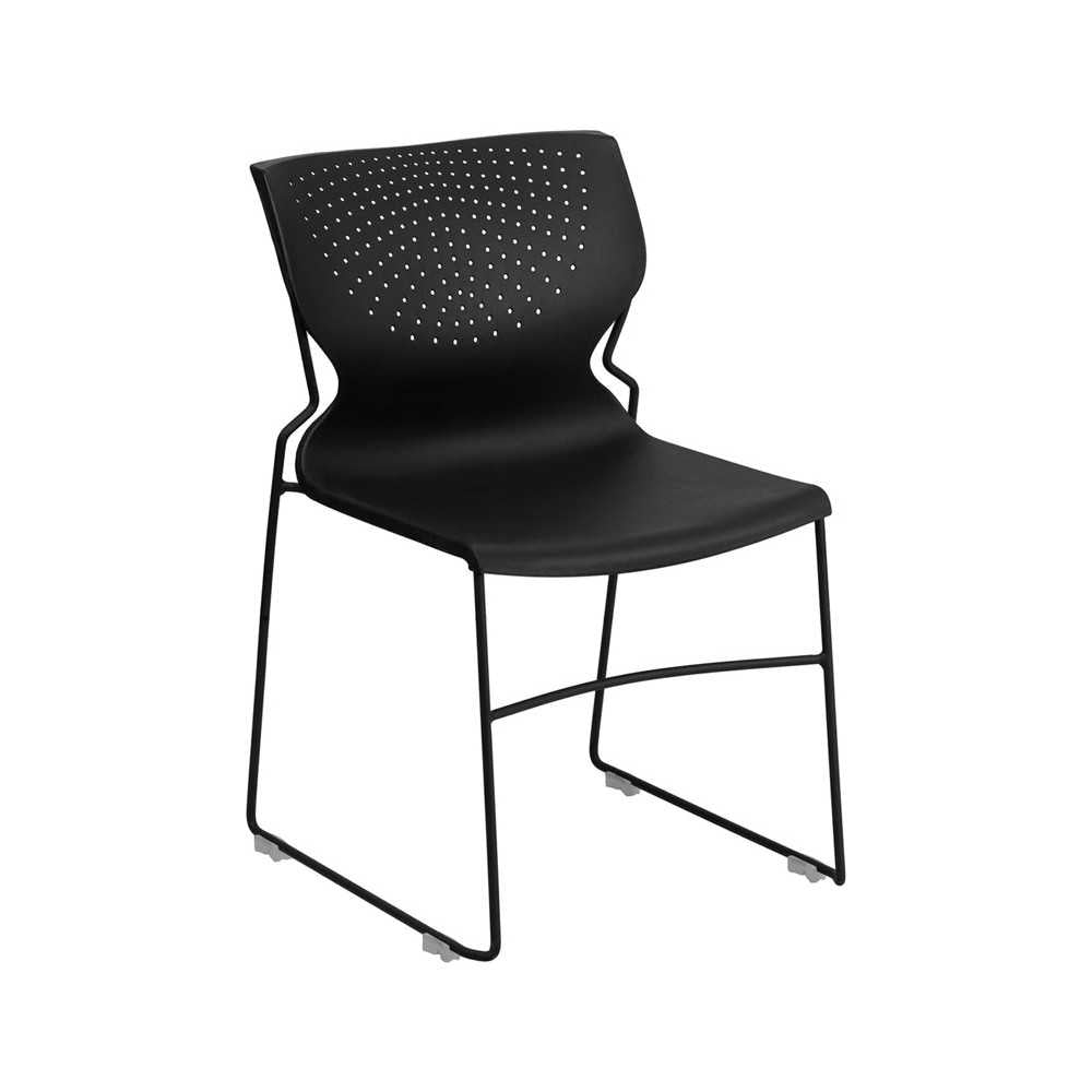 661 lb. Capacity Black Full Back Stack Chair with Black Powder Coated Frame