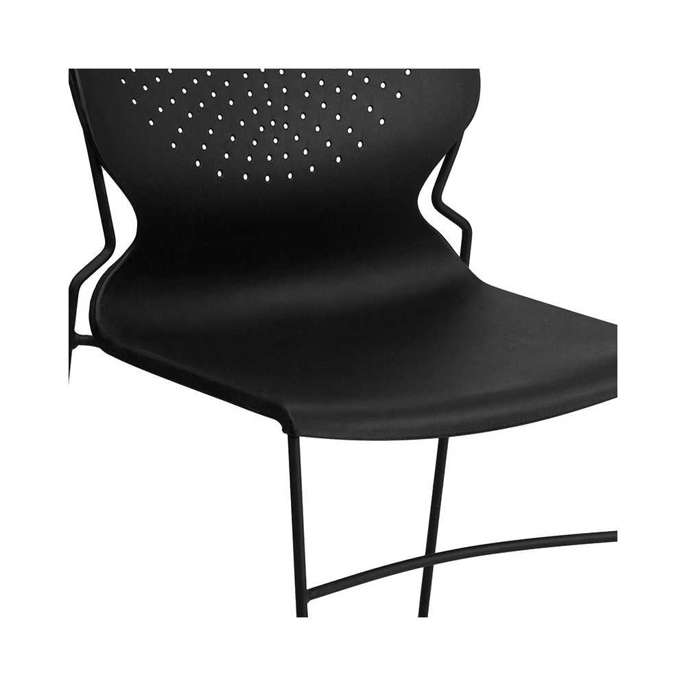 661 lb. Capacity Black Full Back Stack Chair with Black Powder Coated Frame