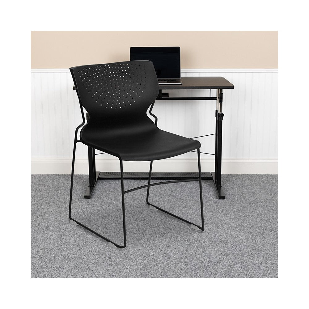661 lb. Capacity Black Full Back Stack Chair with Black Powder Coated Frame