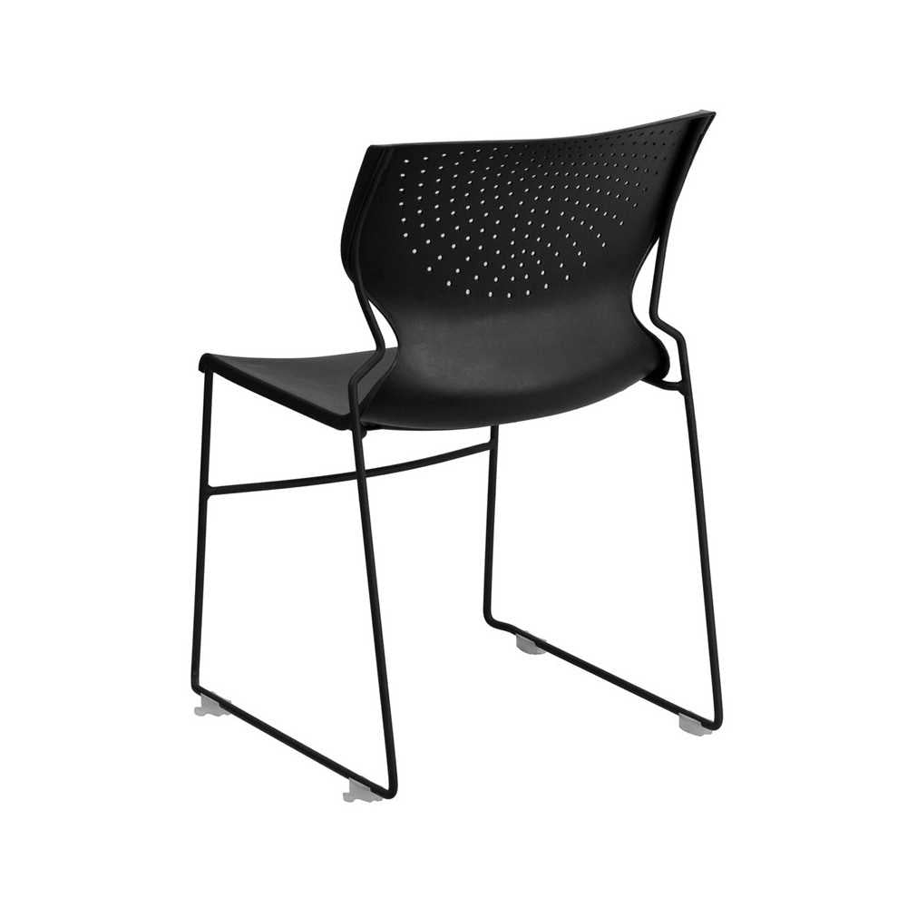 661 lb. Capacity Black Full Back Stack Chair with Black Powder Coated Frame