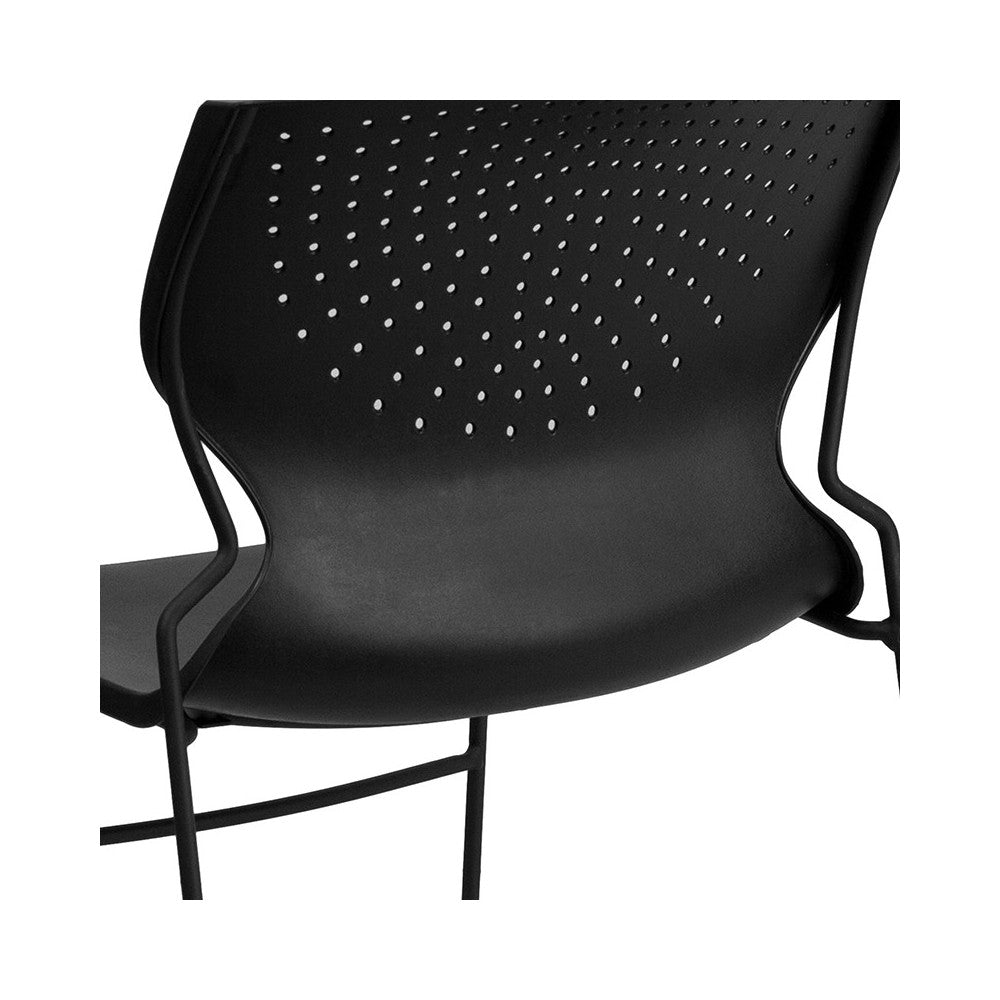 661 lb. Capacity Black Full Back Stack Chair with Black Powder Coated Frame