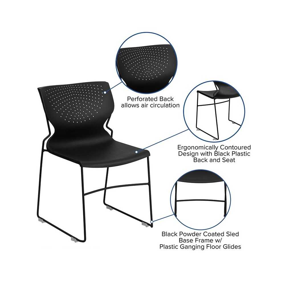 661 lb. Capacity Black Full Back Stack Chair with Black Powder Coated Frame