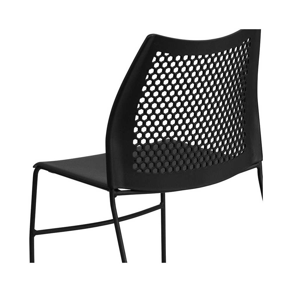 661 lb. Capacity Black Stack Chair with Air-Vent Back and Black Powder Coated Sled Base