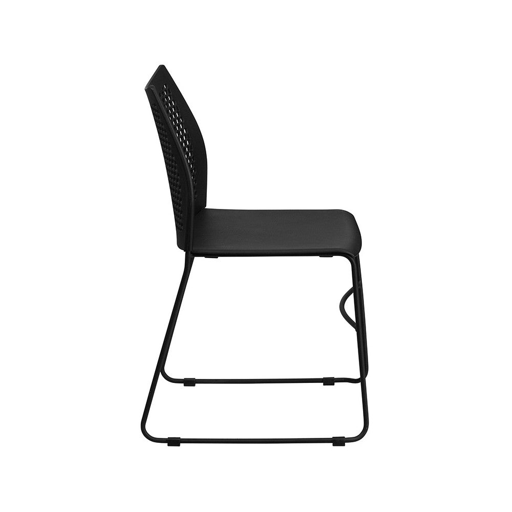 661 lb. Capacity Black Stack Chair with Air-Vent Back and Black Powder Coated Sled Base