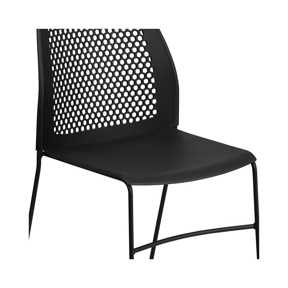 661 lb. Capacity Black Stack Chair with Air-Vent Back and Black Powder Coated Sled Base