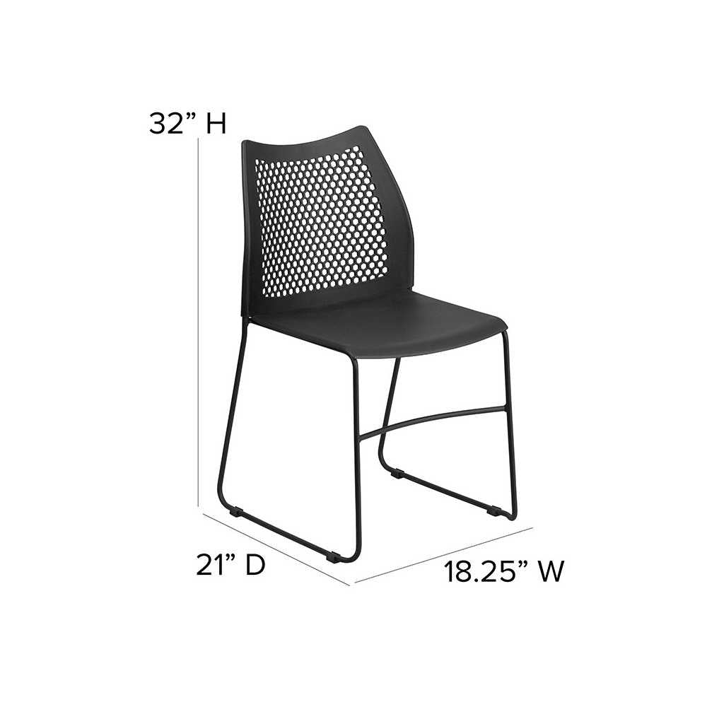 661 lb. Capacity Black Stack Chair with Air-Vent Back and Black Powder Coated Sled Base