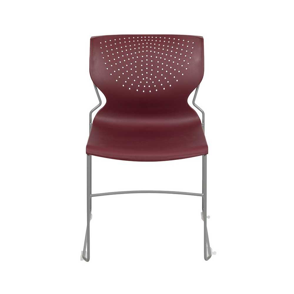 661 lb. Capacity Burgundy Full Back Stack Chair with Gray Powder Coated Frame