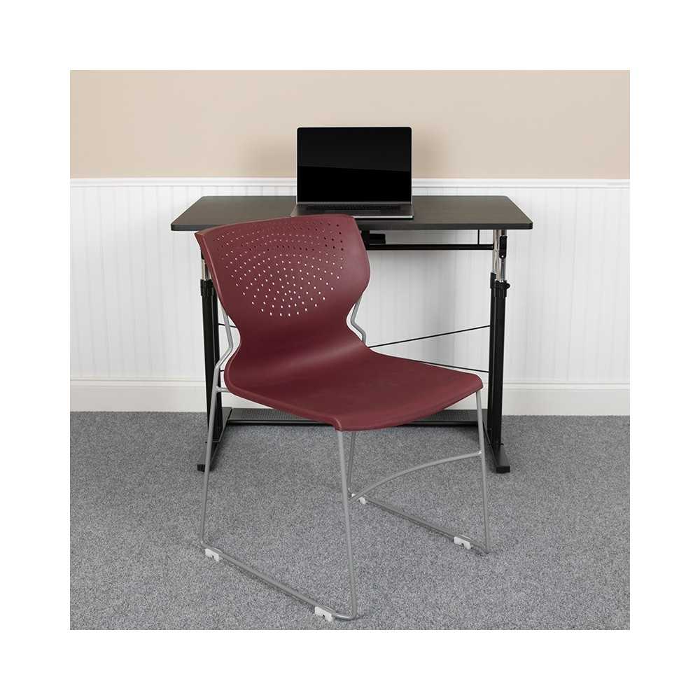 661 lb. Capacity Burgundy Full Back Stack Chair with Gray Powder Coated Frame