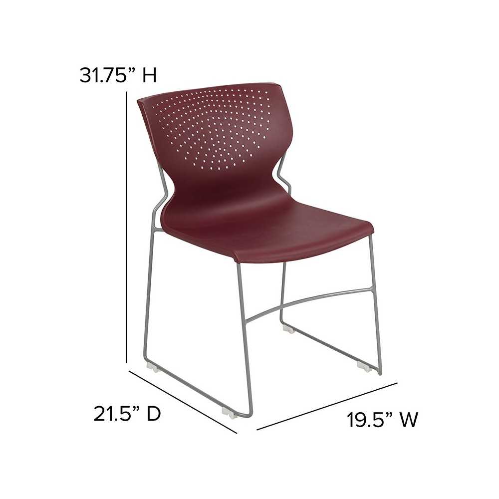 661 lb. Capacity Burgundy Full Back Stack Chair with Gray Powder Coated Frame