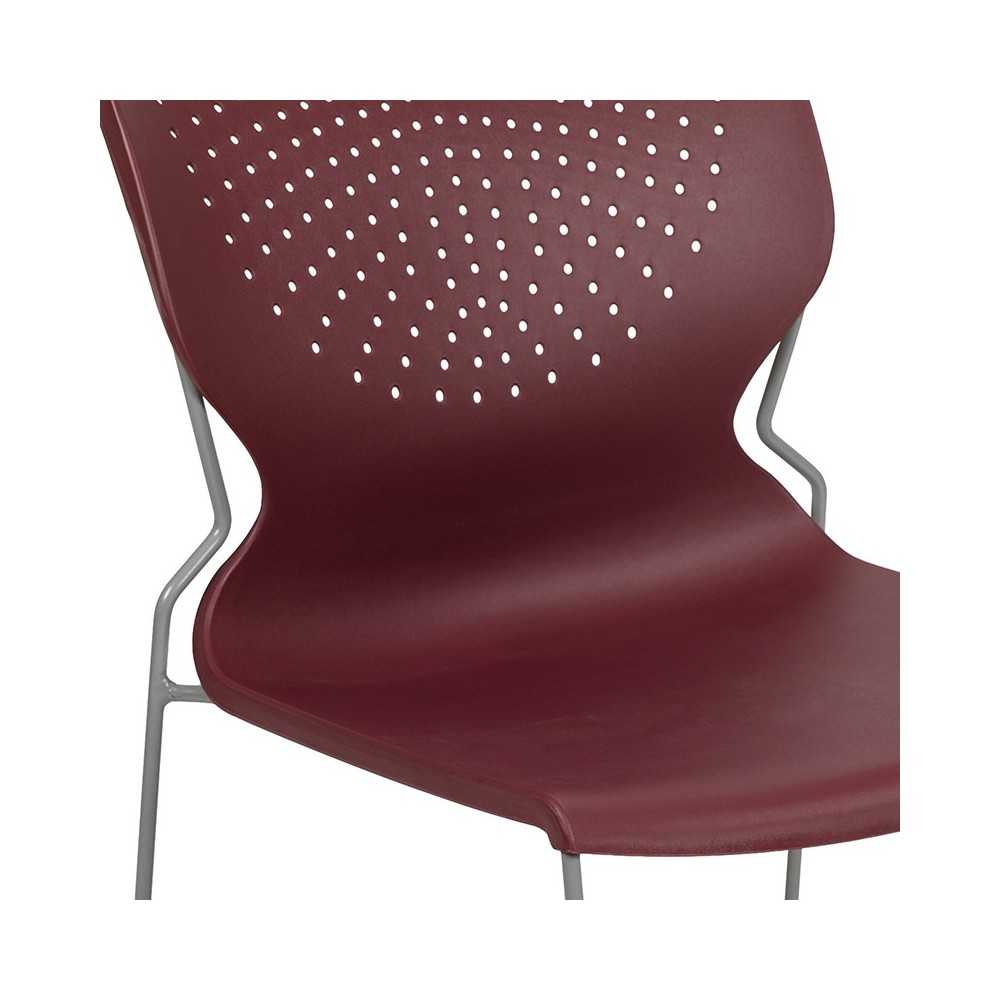 661 lb. Capacity Burgundy Full Back Stack Chair with Gray Powder Coated Frame