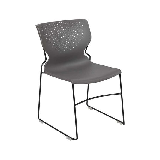 661 lb. Capacity Gray Full Back Stack Chair with Black Powder Coated Frame