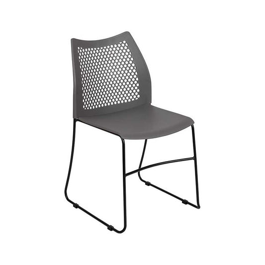 661 lb. Capacity Gray Stack Chair with Air-Vent Back and Black Powder Coated Sled Base