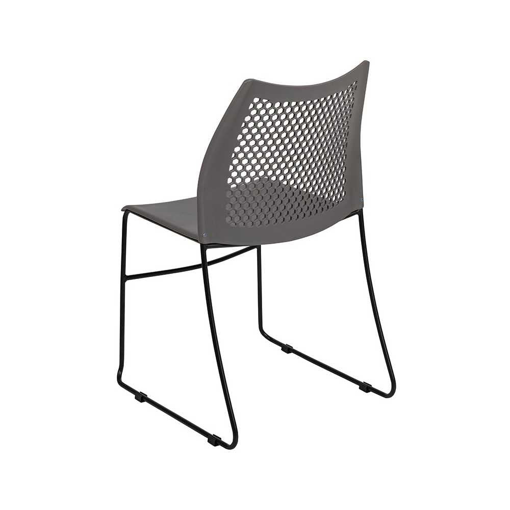 661 lb. Capacity Gray Stack Chair with Air-Vent Back and Black Powder Coated Sled Base