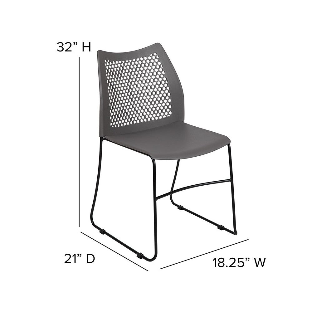 661 lb. Capacity Gray Stack Chair with Air-Vent Back and Black Powder Coated Sled Base