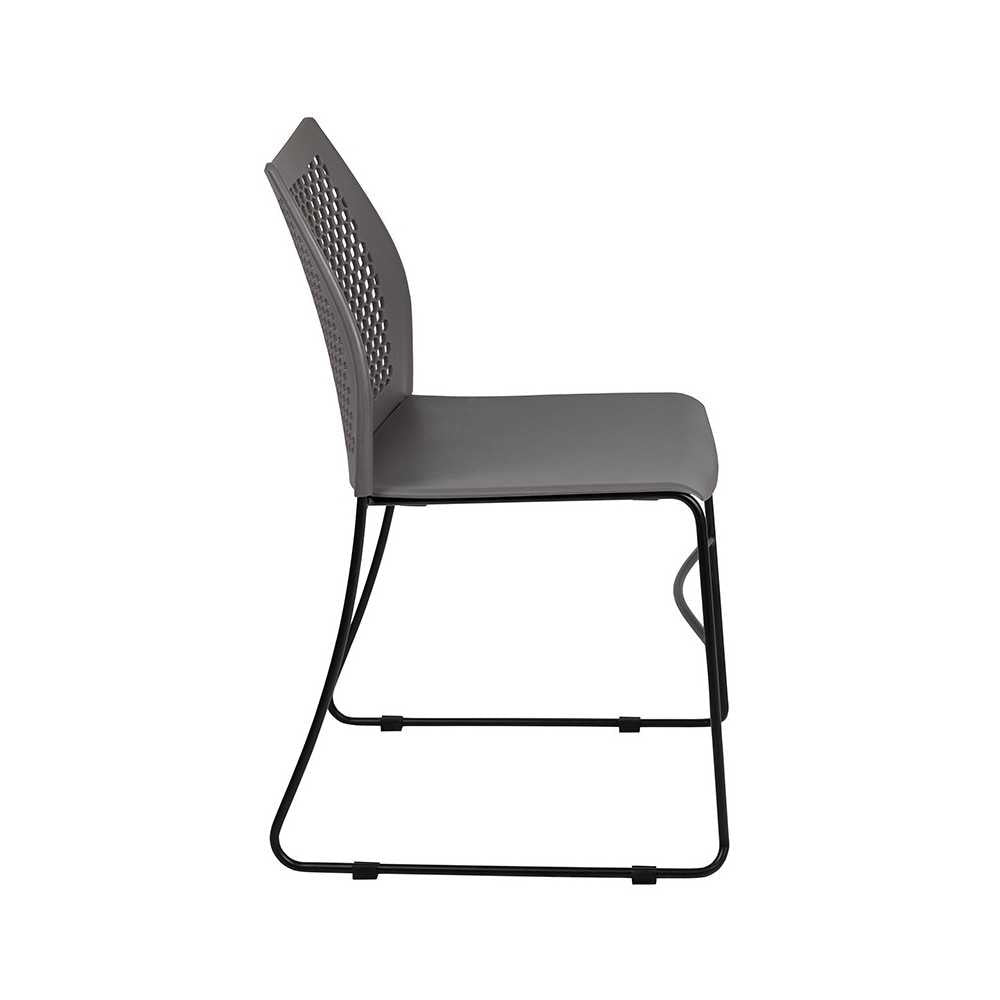661 lb. Capacity Gray Stack Chair with Air-Vent Back and Black Powder Coated Sled Base