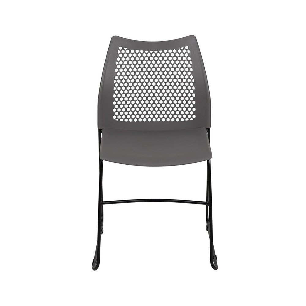661 lb. Capacity Gray Stack Chair with Air-Vent Back and Black Powder Coated Sled Base